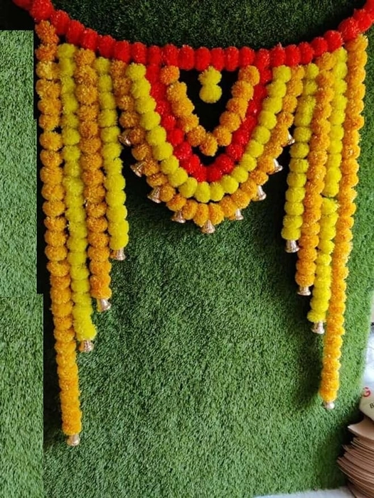 Yellow Marigold banderwal for Home Decoration and Office Decor| Door Hanging for Door Decoration, Main Entrance Door, Genda/Marigold Flower Decoration| Size 37 Inch - 40 Inch