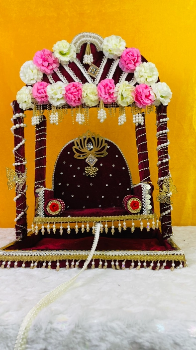 Beautiful designer, maroon colour, Wooden Jhula with Light💡