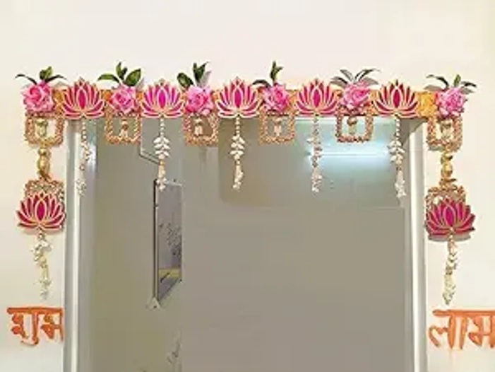 Lotus Hanging for Decoration with Pink Roses & Lotus,Thoran for Decoration| Door hangings for Home Decor| Bandhanwar for Main Door,Size Flexible 37 to 41"