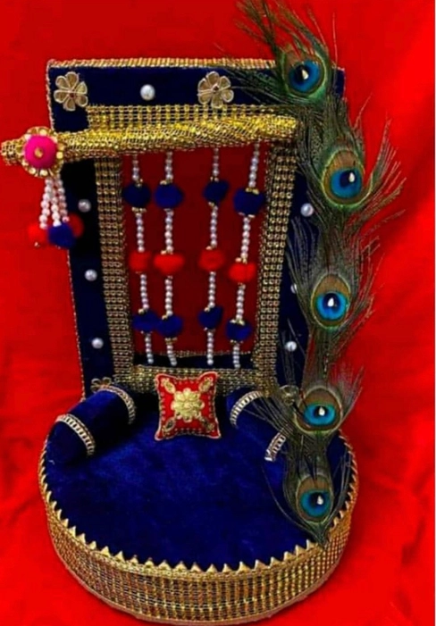 Very beautiful and unique wooden Singhasan for Laddu gopal Ji full decorate   peacoke feather