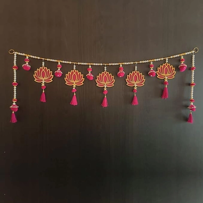Pink Lotus Style Bandarwal Toran (TL-14) -Diwali New Year Inauguration Wedding Festival Home Decor Pooja (40 Inch X 8 Inch)