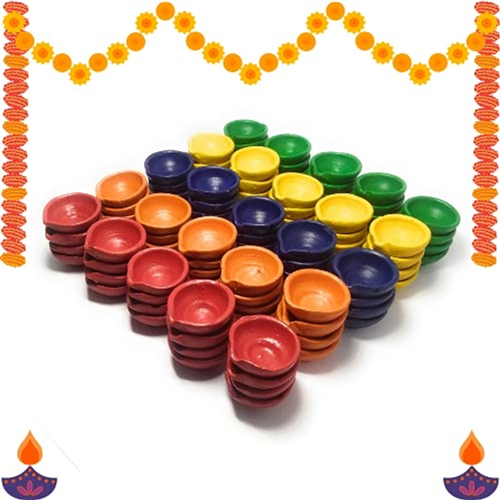 Colourful Diwali Diyas for Decoration Diwali Decoration Set of 50