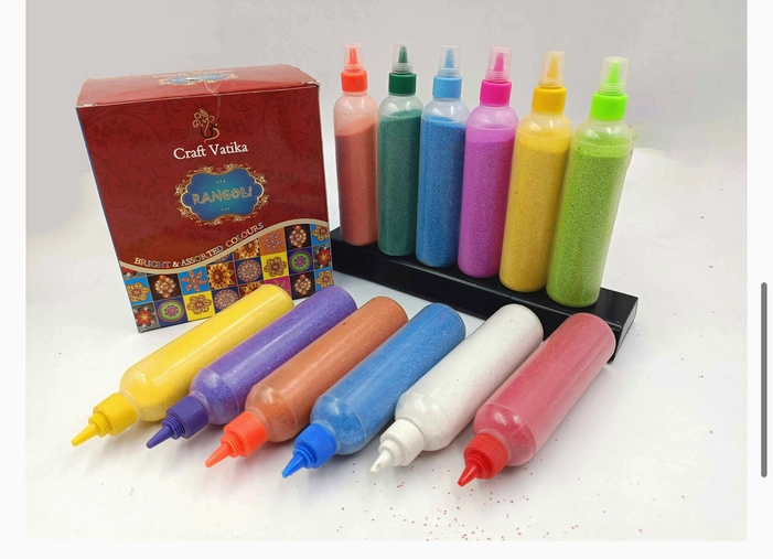 10 Rangoli Colour Powder Tube Kit, Diwali Decoration Items Bottles Tool Floor Art Rang