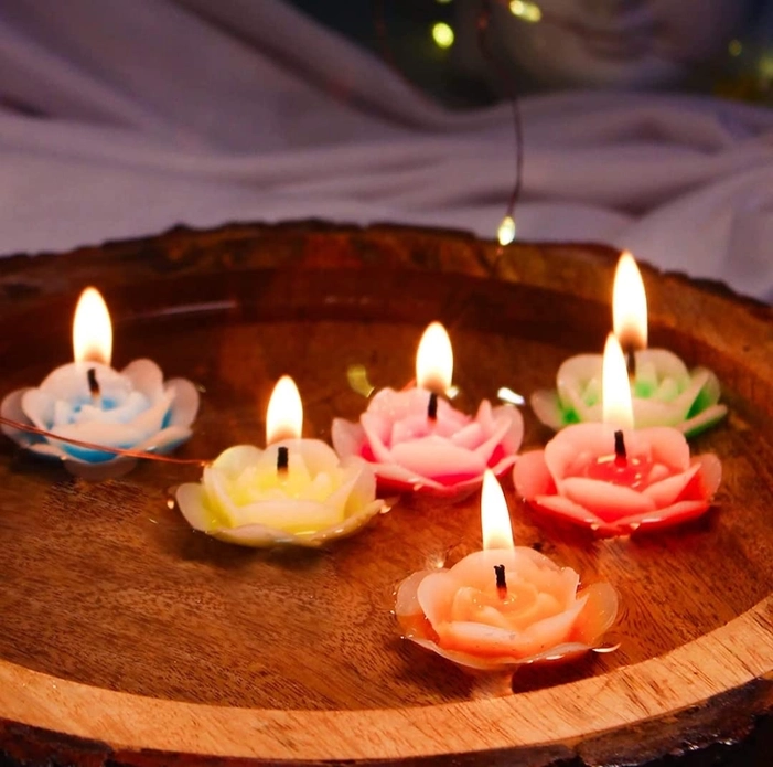 Multicolour Flower Shape Floating candle for Diwali Decoration(Pack of 12)