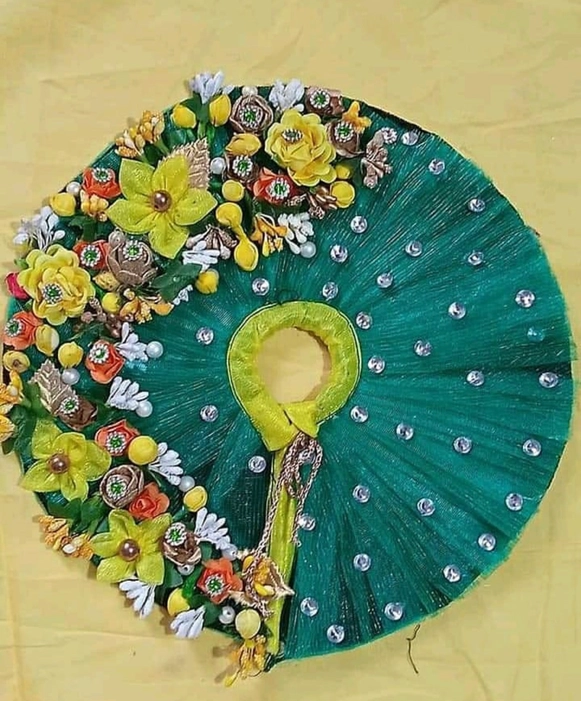 Green half work dress with padgi