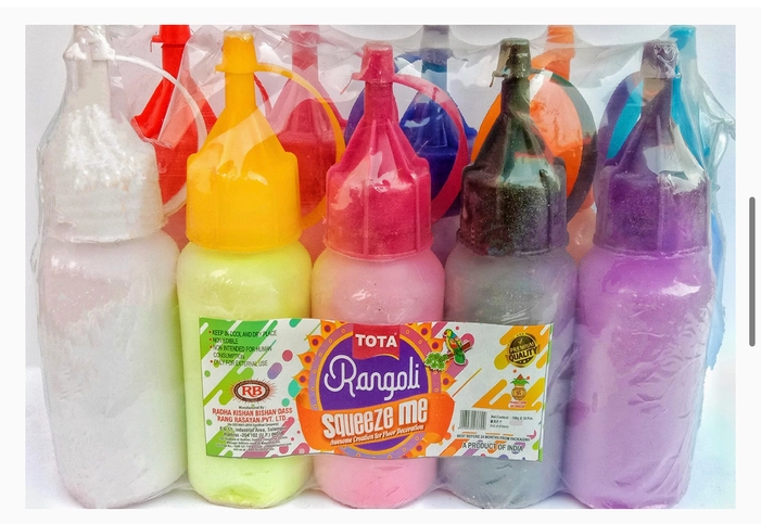 Rangoli Colour Powder Bottles in Squeeze Bottles Set of 10 (100 gm Each, 1000 Gram)