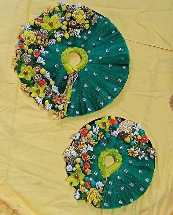 Green half work dress with padgi