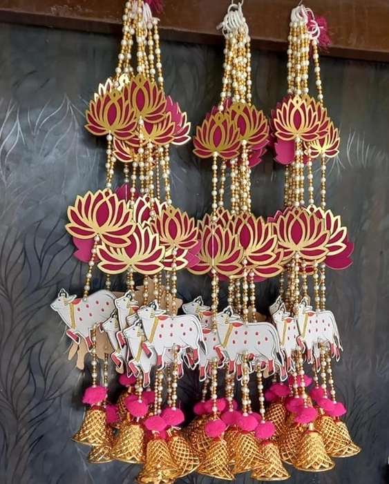 Cow Lotus Door Hanging Decor Bandarwar Decoration Item (Pink) Pack of 2pair