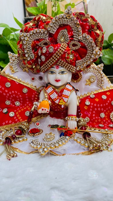 simple sober designer bandhej print Laddu Gopal Ji dress Pagdi Patka choli