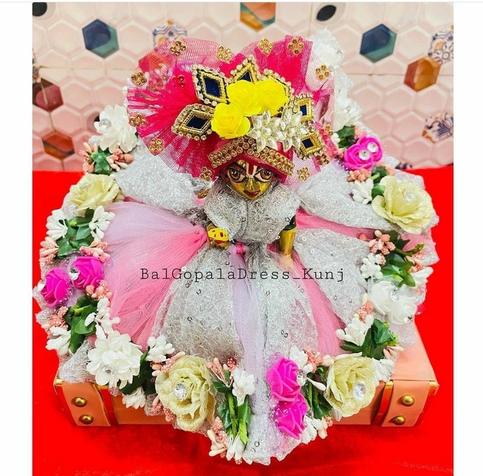 Designer white and pink Dress With padgi