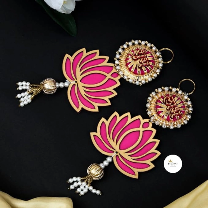 Lotus Shubh Labh Door Hanging Wooden toran Side Door toran 2PC SET