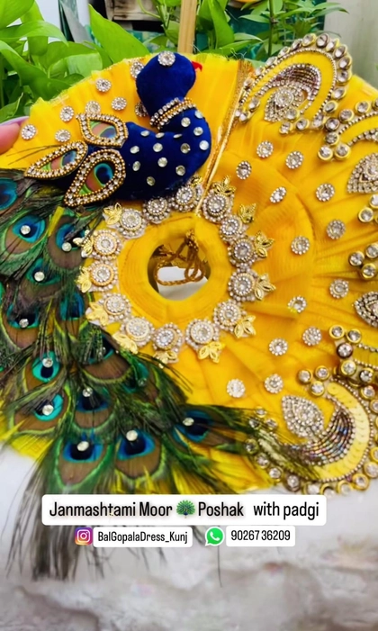 Yellow Peacock feather designer Dress Pagdi