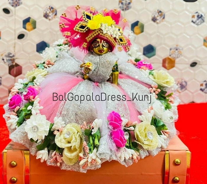 Designer white and pink Dress With padgi