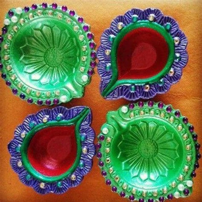 CRAFT Clay 12 Diyas Diya Deepak Earthen Assorted Colorful Set