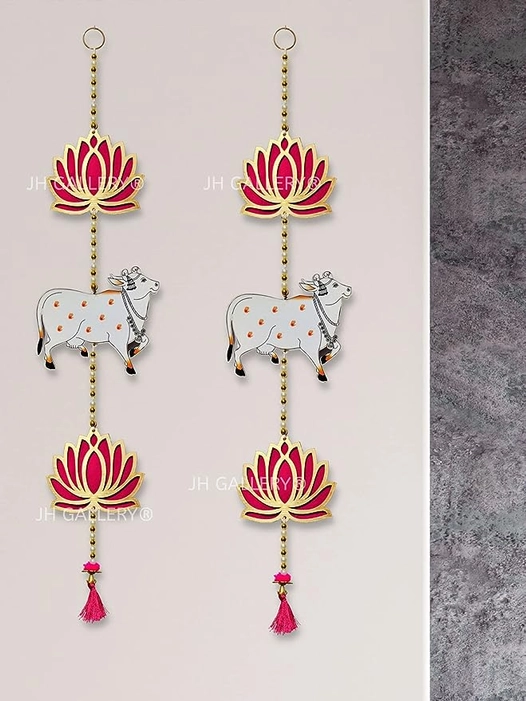 Decoration/Floral Pichwai Cow Wall Hangings for Temple Decor, showpiece for Home Decor (26 Inches Height - 1 Pair, Multi-coloured)
